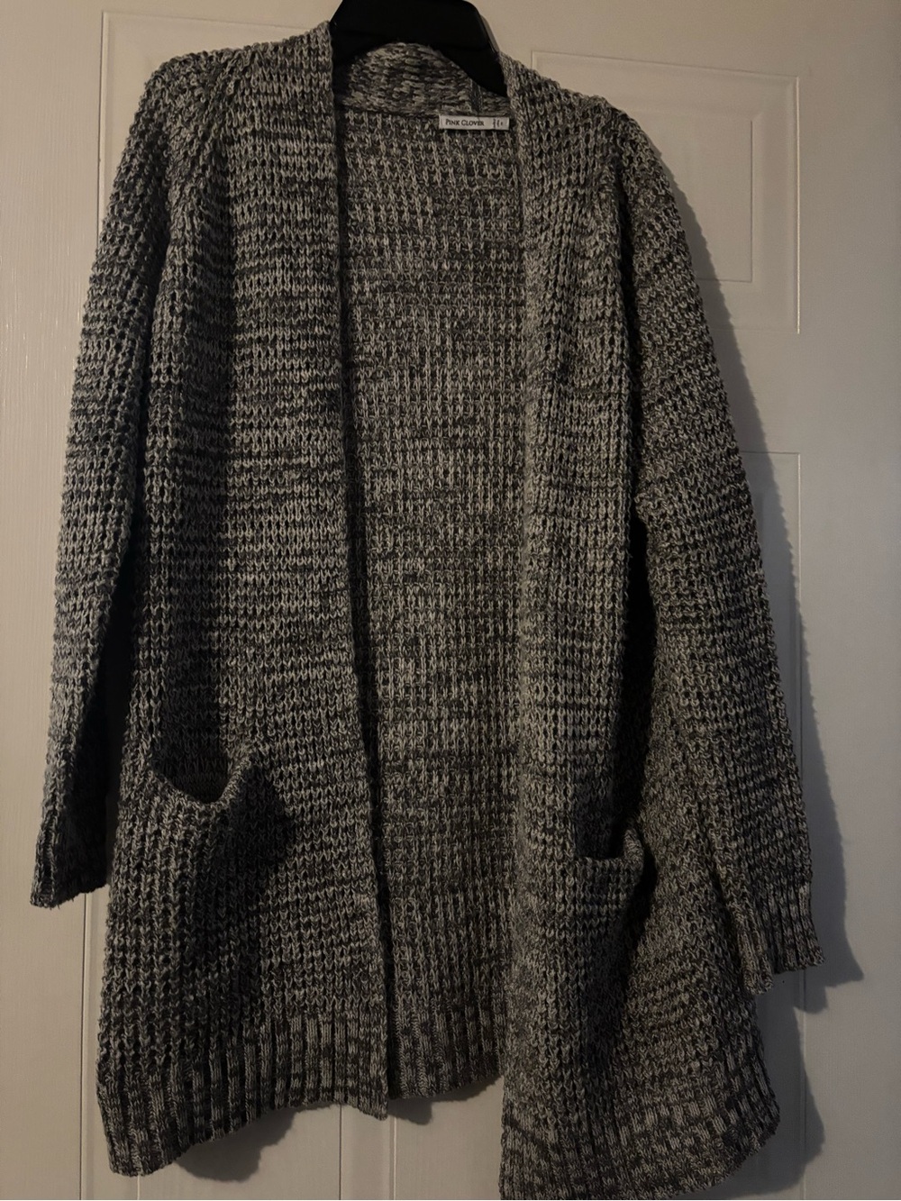 Pink Clover Marled Gray Open-Front Knit Cardigan